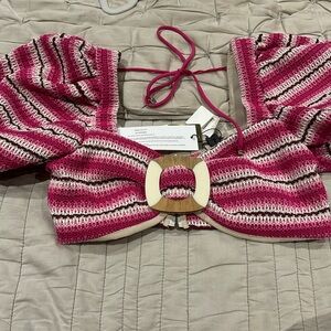 BNWT PatBo striped crochet puff sleeve top